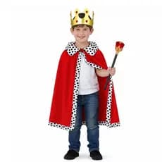 Kit Reizinho (Capa Rei Infantil + Bastão Rei + Coroa Rei Dourada Tecido)