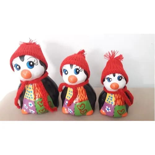 Trio De Pinguim Em Cerâmica Decoração