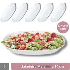 6 Saladeiras Tigelas Travessas Oval Melamine Branca 30 Cm