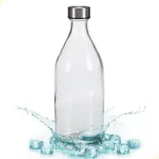 Garrafa de Vidro Transparente 1 Litro com Tampa Inox Água Suco Chá Geladeira Hérmetica