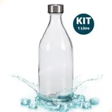 Garrafa de Vidro Transparente 1 Litro com Tampa Inox Água Suco Chá Geladeira Hérmetica BPA Free