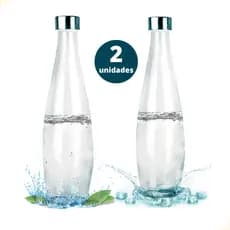 Kit 2 Garrafas de Vidro Transparente 1 Litro com Tampa Inox Água Suco Chá Geladeira Hérmetica