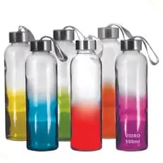 Squeeze Garrafa Agua Vidro 500 Ml C/ Alça Coloridas