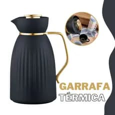 Garrafa Térmica 1 Litro Café Chá Jade Preta E Dourado Click Abre Fecha