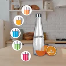 Garrafa Água Geladeira 1 Litro Vidro Tampa Inox Colorida Suco Leite Servir