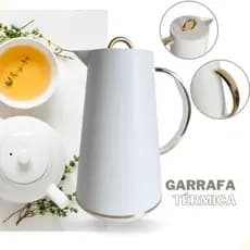 Garrafa Térmica 1 Litro Café Chá Dourada e Branca Samira