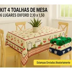 Kit 4 Toalha De Mesa 6 Lugares Oxford 2,10x1,50 Estampas Sortidas