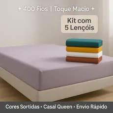 Kit 5 Lençol Casal Queen Avulso Cama Box Com Elástico 100% Poliéster Cores Sortidas