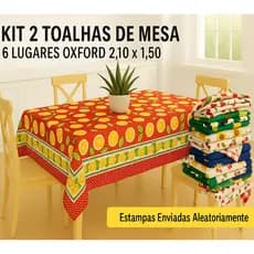 Kit 2 Toalha De Mesa 6 Lugares Oxford 2,10x1,50 Estampas Sortidas