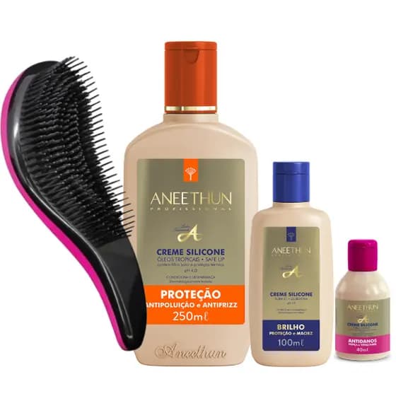 COMPRE E GANHE ANEETHUN CREME PROTEÇÃO250ml +BRILHO A100ml +ANTIDANOS40ml  (GANHE 1CREME DE BOLSA 40ml+1 ESCOVA MÁGICA)
