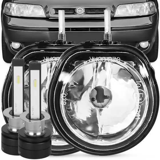 Par Farol Milha Palio 2001 2002 2003 Weekend Siena Auxiliar Neblina + Kit Lâmpada Ultra Super Led 6000K 7200lm