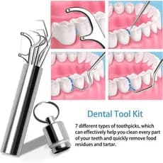 7 Peças Portáteis Palito de Aço Inoxidável, Limpeza Dental Oral, Fio Dental