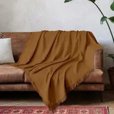 Manta Para Sofa e Cama Decorativa 1,50m x 1,20m Viena Lisa 100% Algodão Caramelo