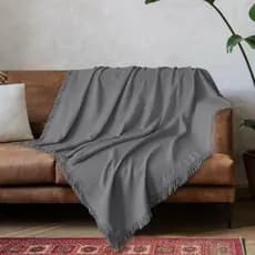 Manta Para Sofa e Cama Decorativa 1,50m x 1,20m Viena Lisa 100% Algodão Cinza