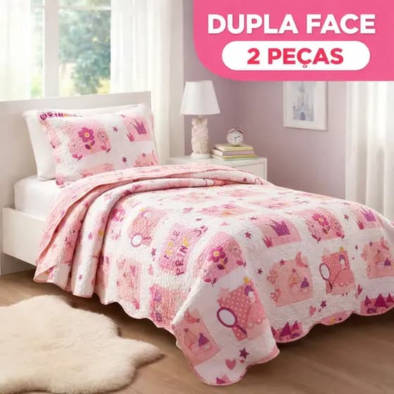 Colcha Cobre Leito 2 Peças Solteiro Infantil Menina Dupla Face