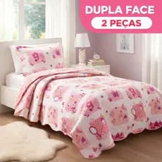 Colcha Cobre Leito 2 Peças Solteiro Infantil Menina Dupla Face