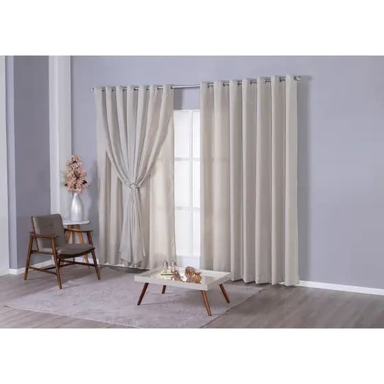 Cortina Luxo Voil e Forro Com Fivela Para Sala e Quarto 3.00 x  2.30m