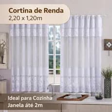 Cortina Cozinha Renda 2,20x1,20 Com Bandô FixoJanela