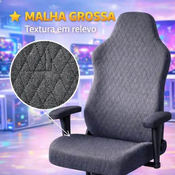Capa Para Cadeira Gamer Com Braço Regulável (Altura Ajustável) Matelada Premium Antiderrapante