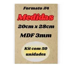 Kit 50 Un 20x28 Chapa A4 MDF Cru 3mm Para Quadros Decorativos Porta Retrato Artesanato Adesiva