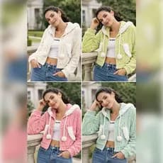Jaqueta Feminina Peluciada Cropped Estilo Teddy Com Capuz E Zíper Casaco Inverno Quente Confortável Moda