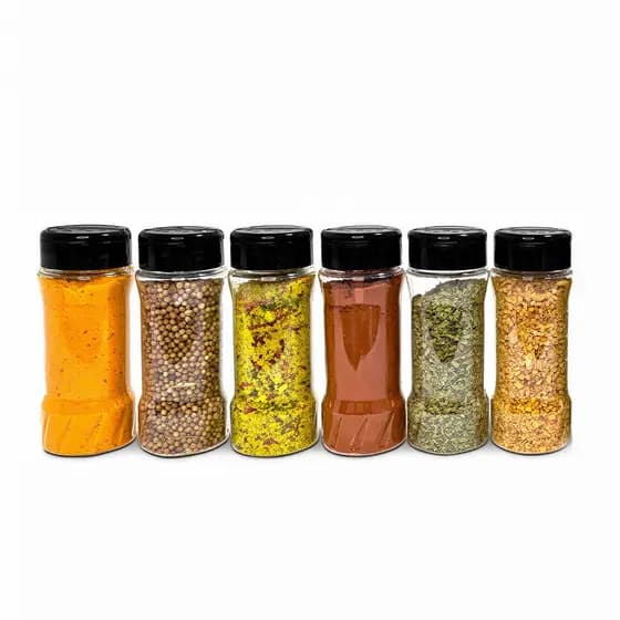 Kit 6 Potes Temperos Condimentos Tampa Dosadora Dupla de Plástico Com Etiquetas