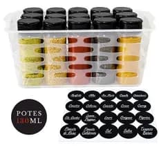 15 Potes Plástico Para Temperos Condimentos + Cesto Plástico Incluso + Etiquetas