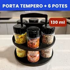Super Porta Tempero com Alça e Potes Plástico P/ Especiarias e Tempero 130ml Tampa Dosadora