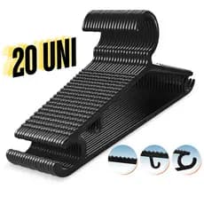 Kit 20 Cabides Adultos Antideslizante Reforçado para Guarda-Roupas Preto Resistente com Cava