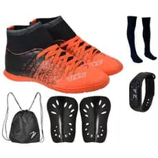 Chuteira Futsal Salão Quadra Botinha Adulto Bota Cano Alto Meião Relógio Mochila Caneleira Promoção