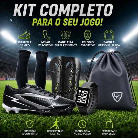 Chuteira Campo Striker Gramado Terra Uzze Sport Original Meião Relógio Mochila Caneleira