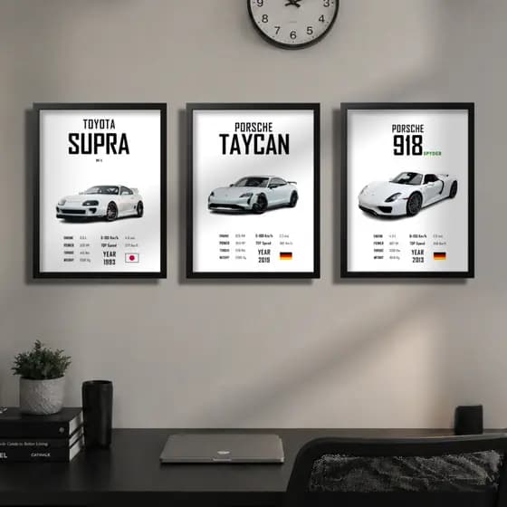 Quadro + Poster Tam A4 em Alta Definição Carros e Motos Esportivos Decoração de Parede Quarto ou Sala