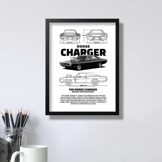 Quadro Dodge Charger Quadro Decorativo em Mdf Carros Esportivos Impressão em HD