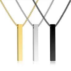 Corrente Colar Masculino Aço Inoxidável + Pingente Retangulo Dourado/Prata/Preto