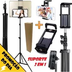 Tripé 2 Metros Universal + Suporte Para Tablet Ipad Celular Monope 2 em 1 Foto Vídeo