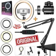 Ring Light Iluminador + Suporte Mesa Pedestal Bancada Braço Articulado Webcam Universal 1/4 Estúdio