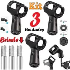 Combo com 3 Unidades de Suporte Apoio Para Microfone Móvel Pedestal Tripé Rosca 3/8 5/8 Serve Vários Modelos
