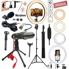 Kit Youtuber Tripé Profissional Universal Microfone Condensador Mesa Luz Iluminador Ring Light Gravação Vídeo Lapela