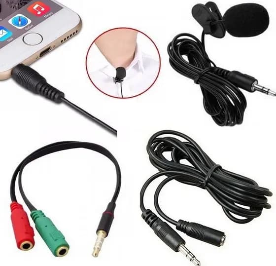 Kit Microfone De Lapela Para Câmera Celular Extensor + Adaptador P3 Universal Original Videos