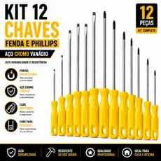 Jogo Conjunto 12 Chave Fenda e Philips Aço Imantada Profissional CROMO VANADIUM Magnética Envio Imediato