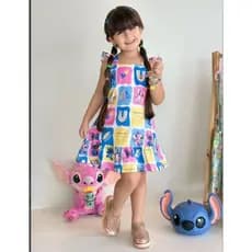 vestido infantil Stitch e ANGEL verão , babado colorido divertido , blogueirinha
