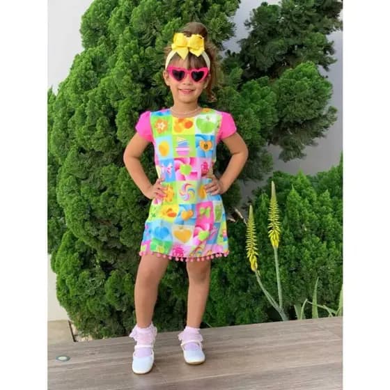 vestido blogueirinha infantil menina colorido , estampado , verão , festa ou casual