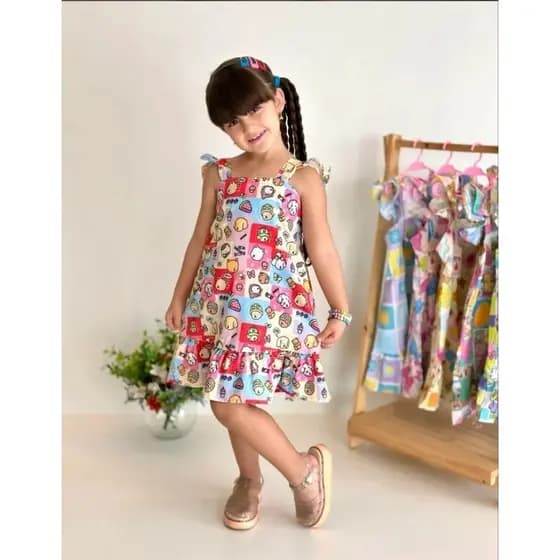 vestido infantil quadrinhos BOB GOODIE , verão alça colorido , blogueirinha