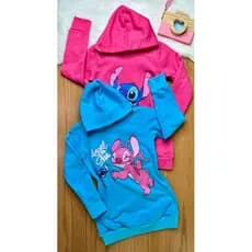 vestido infantil moletom stich com capuz , meia estação outono/inverno , festa , casual , blogueirinha