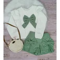conjunto infantil menina laço luxo , short saia veludo, outono inverno blogueirinha