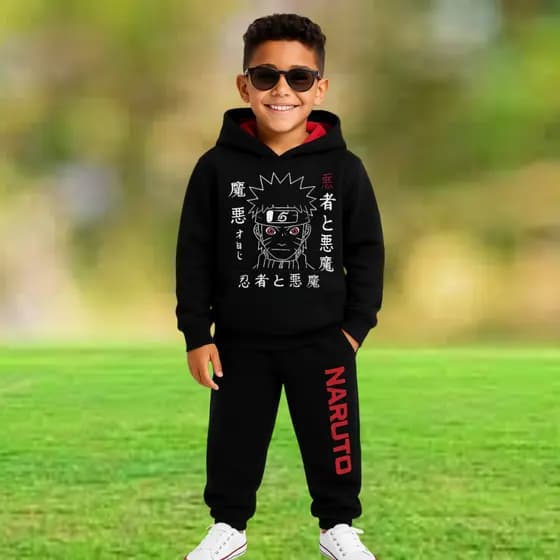 Conjunto de Frio Menino Naruto com Capuz 100% algodão