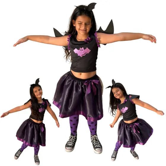 Fantasia Infantil Halloween Morceguinha acompanha Asa, Arco, Saia e Top