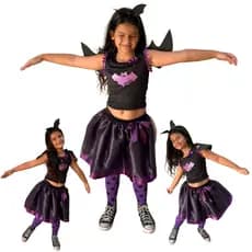 Fantasia Infantil Halloween Morceguinha acompanha Asa, Arco, Saia e Top