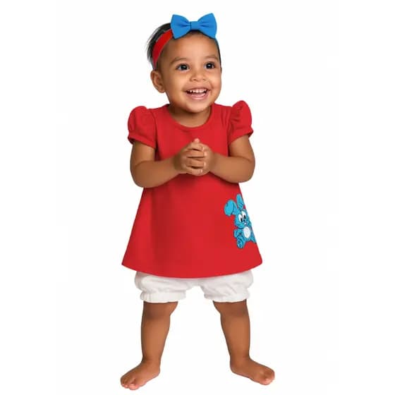 Roupa Temática da Mônica Infantil, Vestido, Short e Tiara