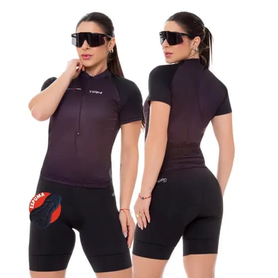 Conjunto Roupa de Ciclismo Feminina Camisa Camiseta e Short Bermuda Forrada Roupa Bike Pedal Mtb
